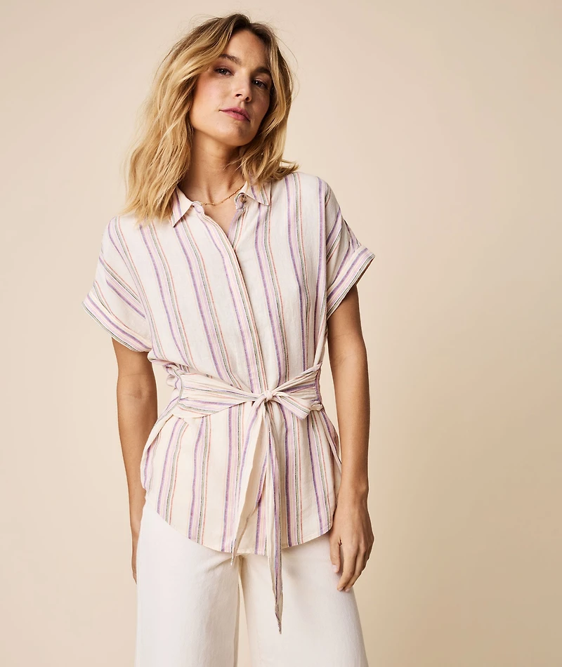 Linen Blend Tie-Front Issa Shirt - FINAL SALE