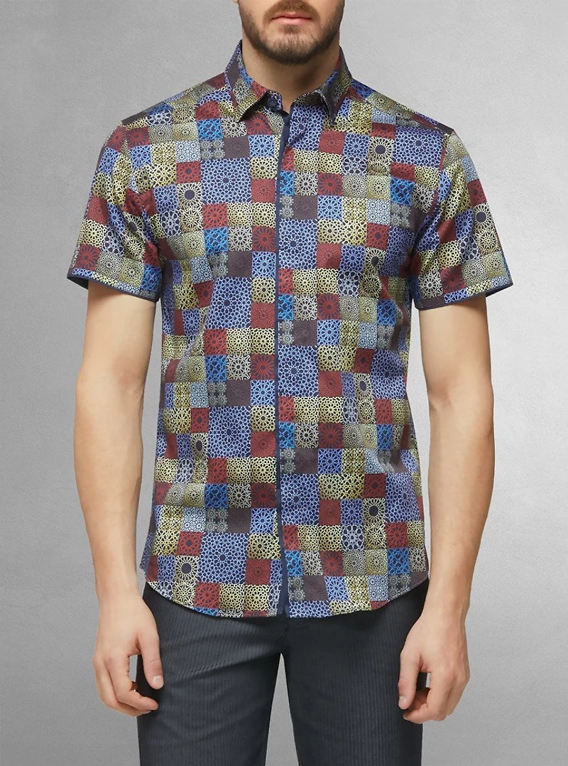 Chemise décontractée en stretch à manches courtes pour hommes