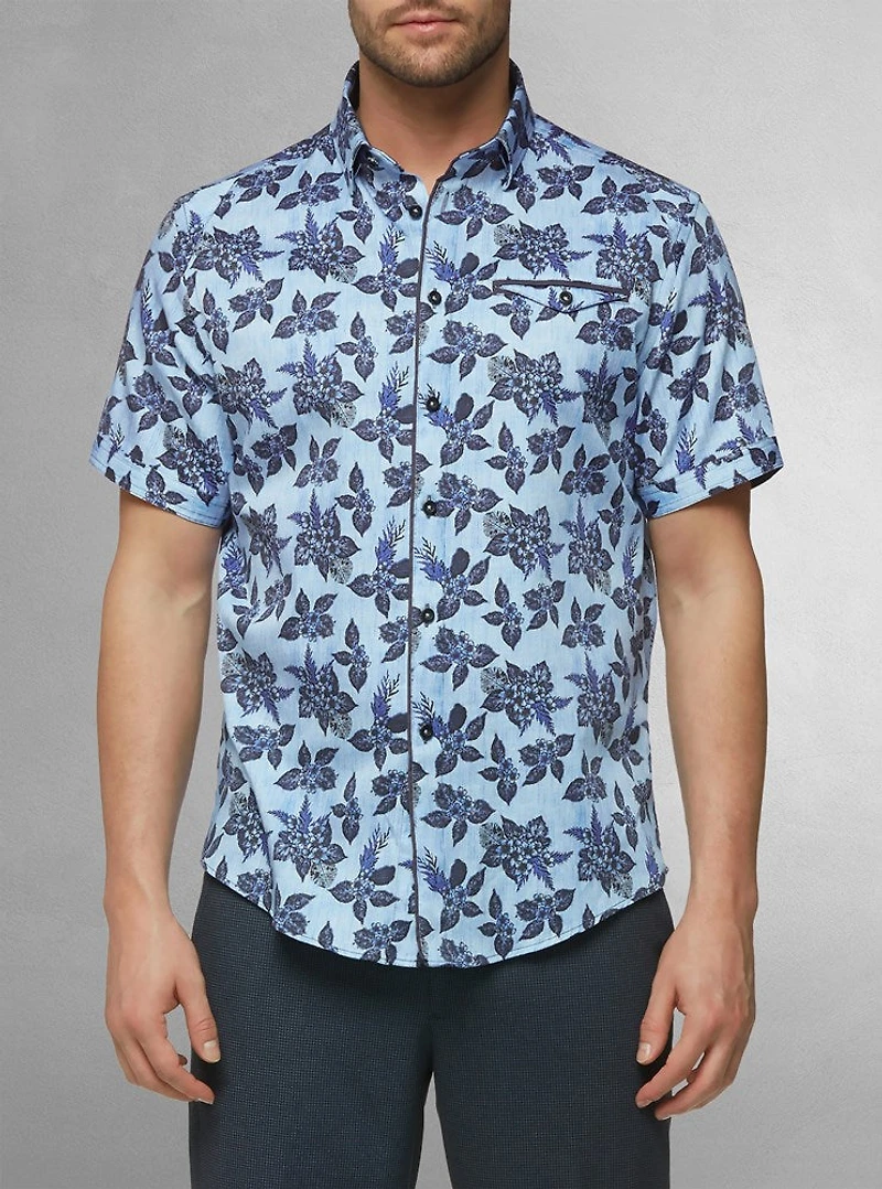 Chemise décontractée en stretch à manches courtes pour hommes