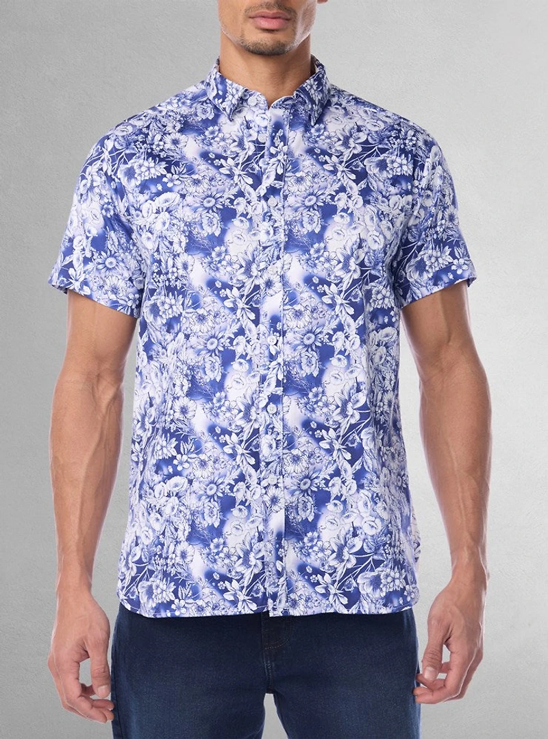 Chemise décontractée en stretch à manches courtes pour hommes