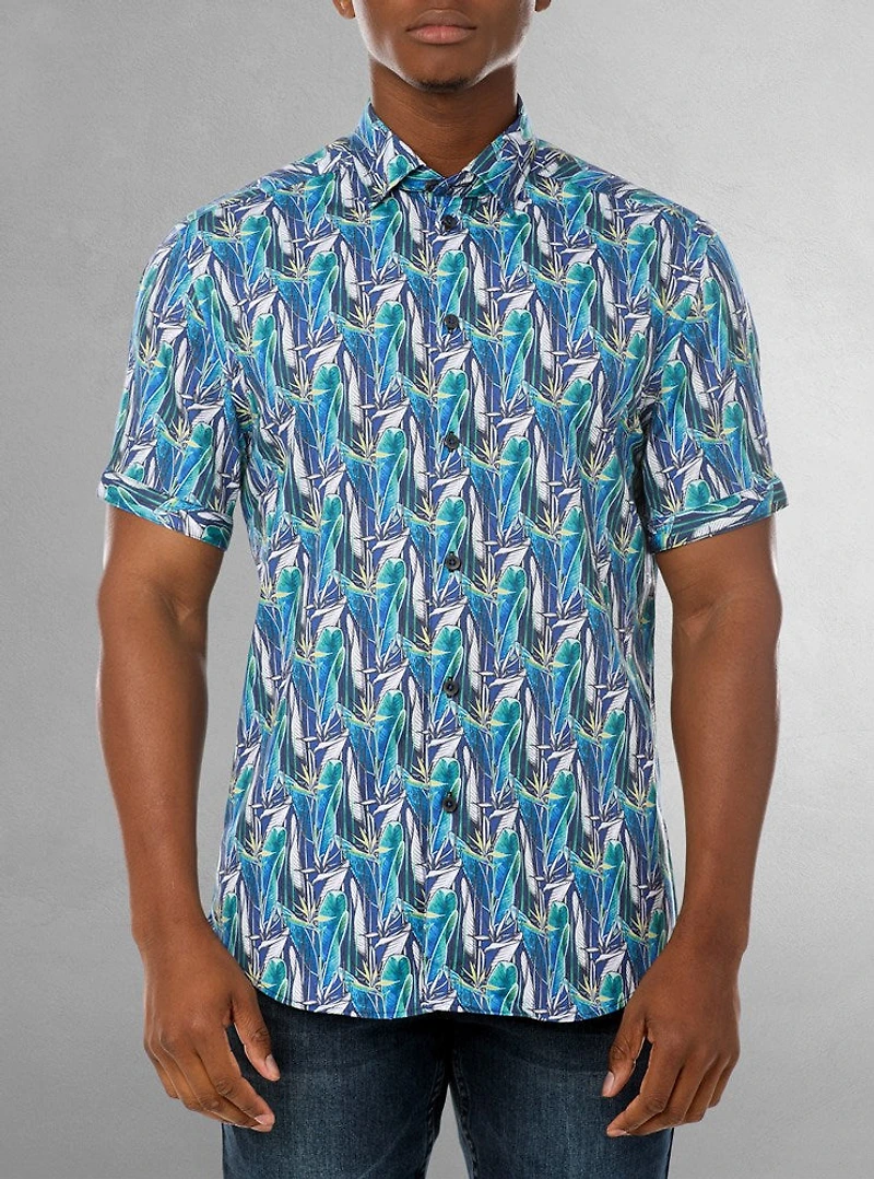 Chemise décontractée en stretch à manches courtes pour hommes