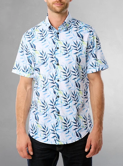 Chemise décontractée en stretch à manches courtes pour hommes