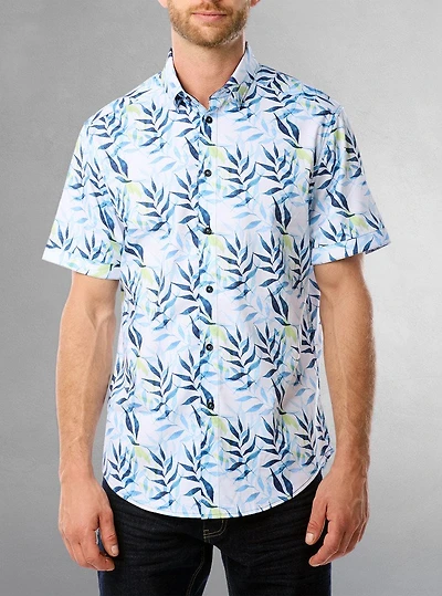 Chemise décontractée en stretch à manches courtes pour hommes