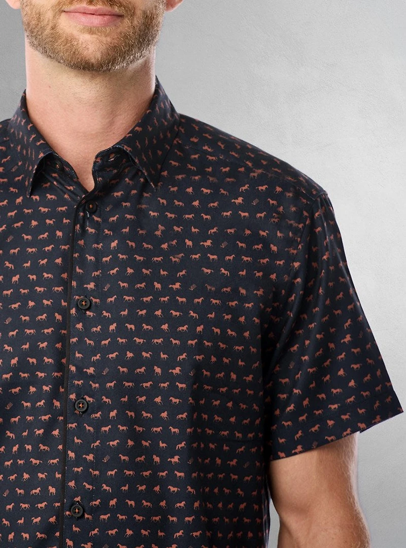 Chemise décontractée en stretch à manches courtes pour hommes