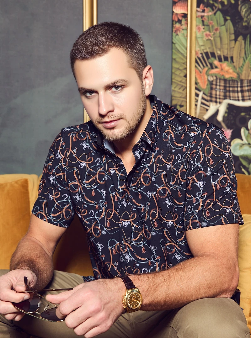 Chemise stretch décontractée à manches courtes pour homme