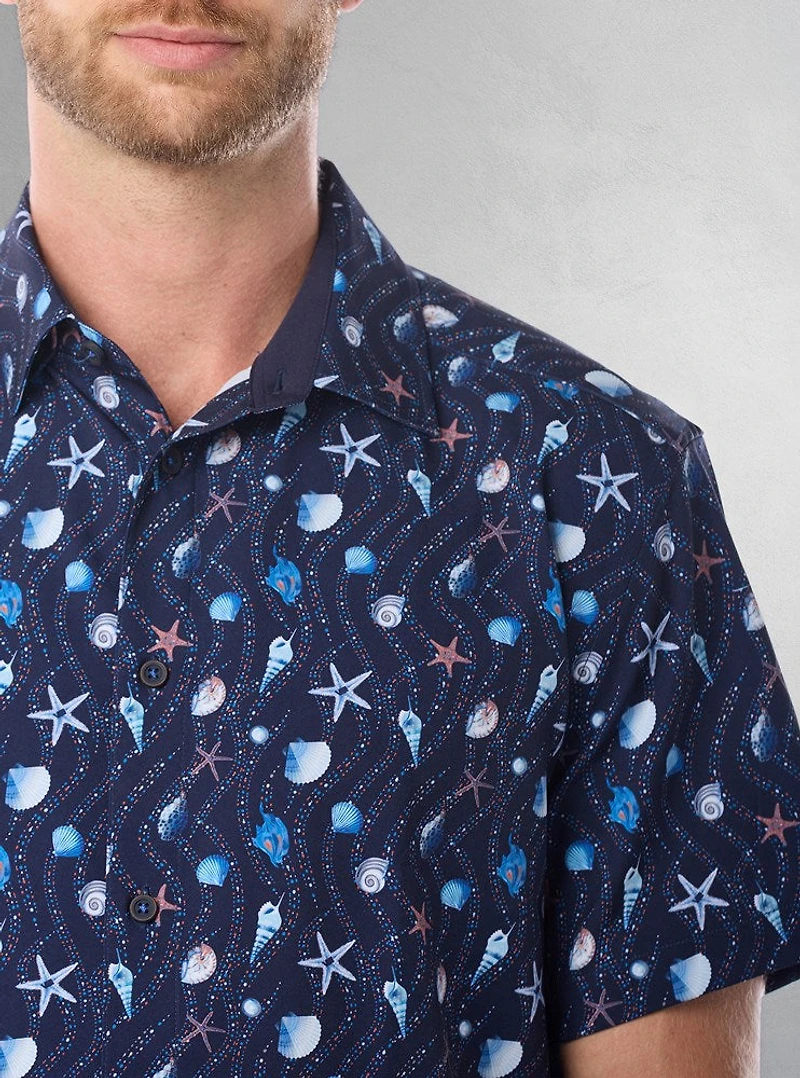 Chemise décontractée en stretch à manches courtes pour hommes