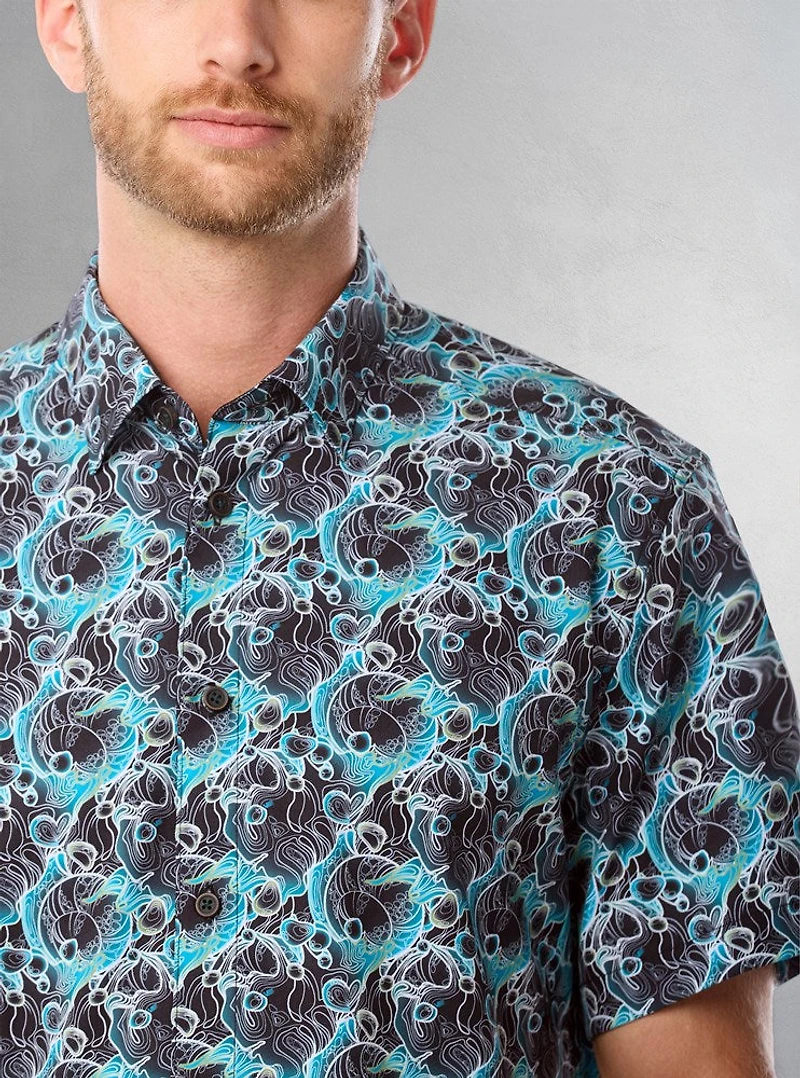 Chemise décontractée en stretch à manches courtes pour hommes
