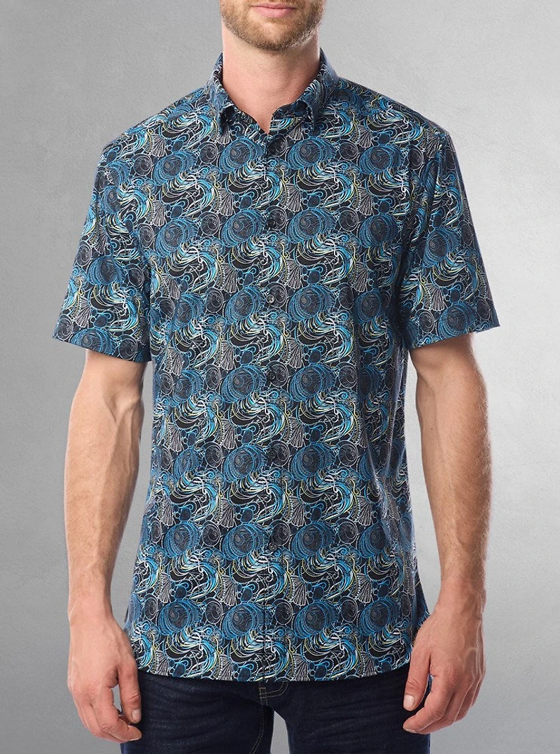 Chemise décontractée en stretch à manches courtes pour hommes