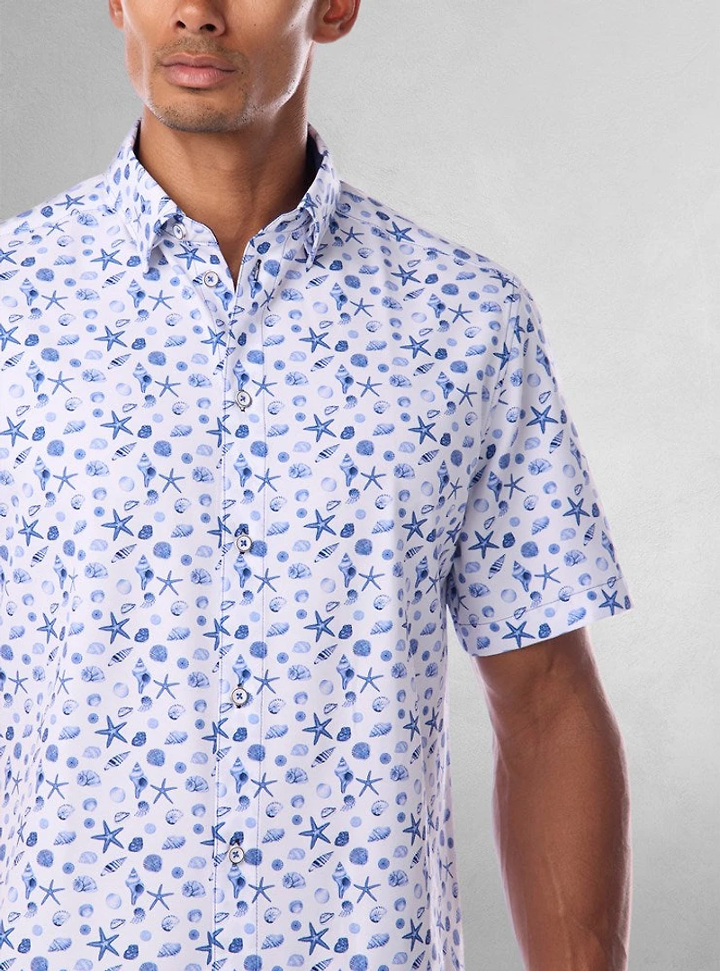 Chemise décontractée en stretch à manches courtes pour hommes