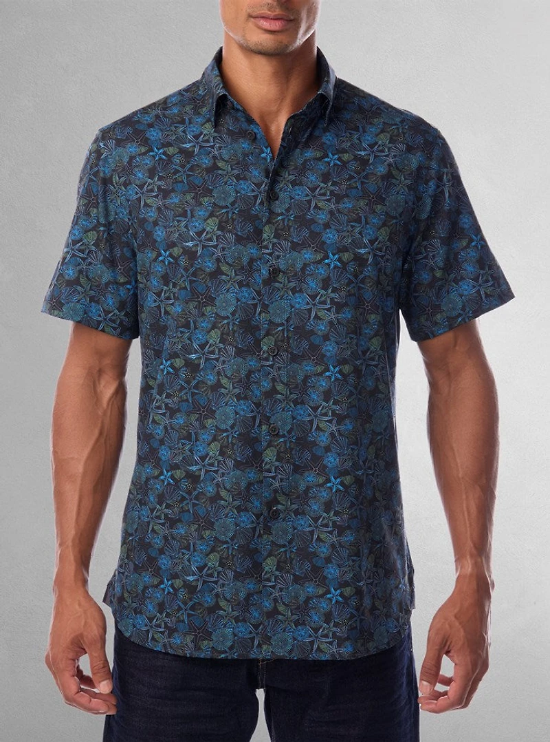 Chemise décontractée en stretch à manches courtes pour hommes