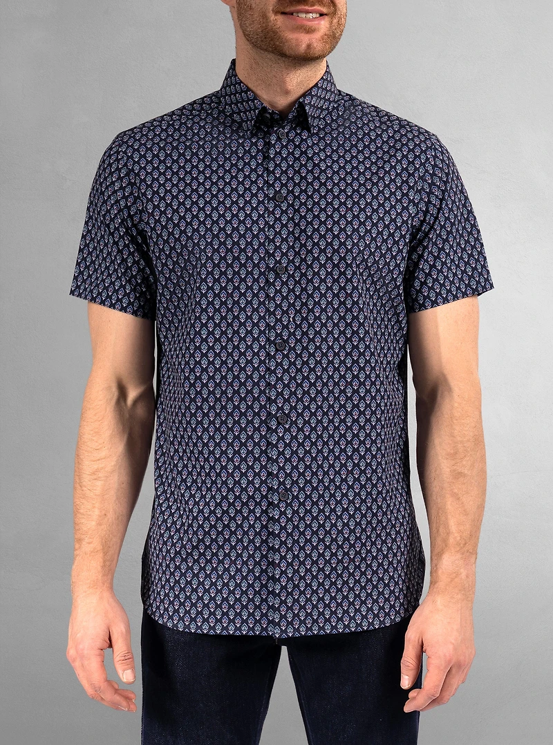 Chemise décontractée en stretch à manches courtes pour hommes