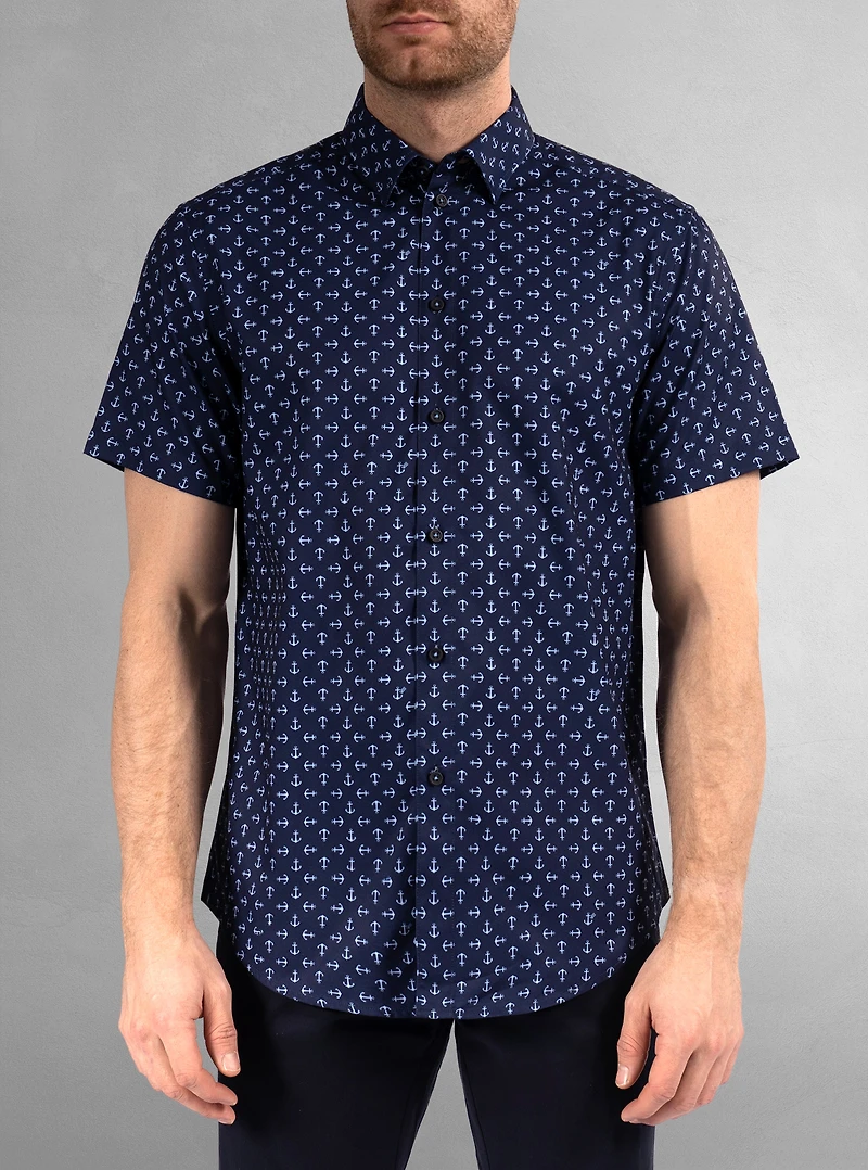 Chemise décontractée en stretch à manches courtes pour hommes