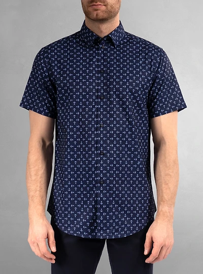 Chemise décontractée en stretch à manches courtes pour hommes