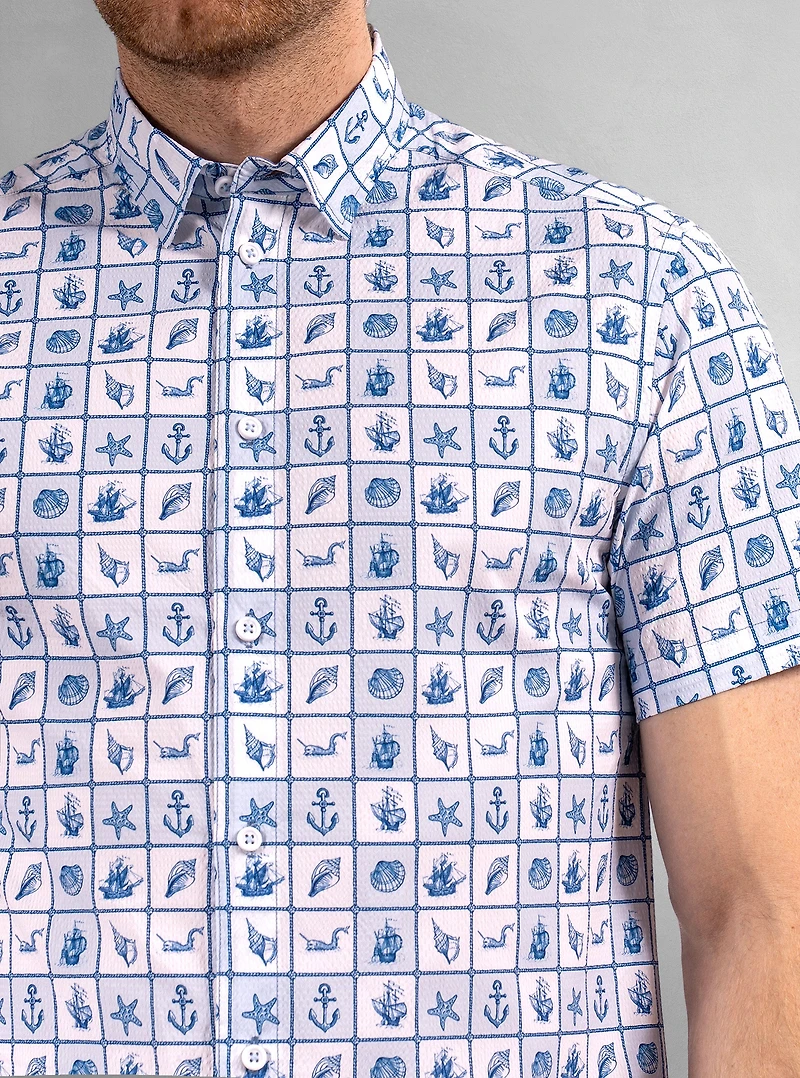 Chemise décontractée en stretch à manches courtes pour hommes