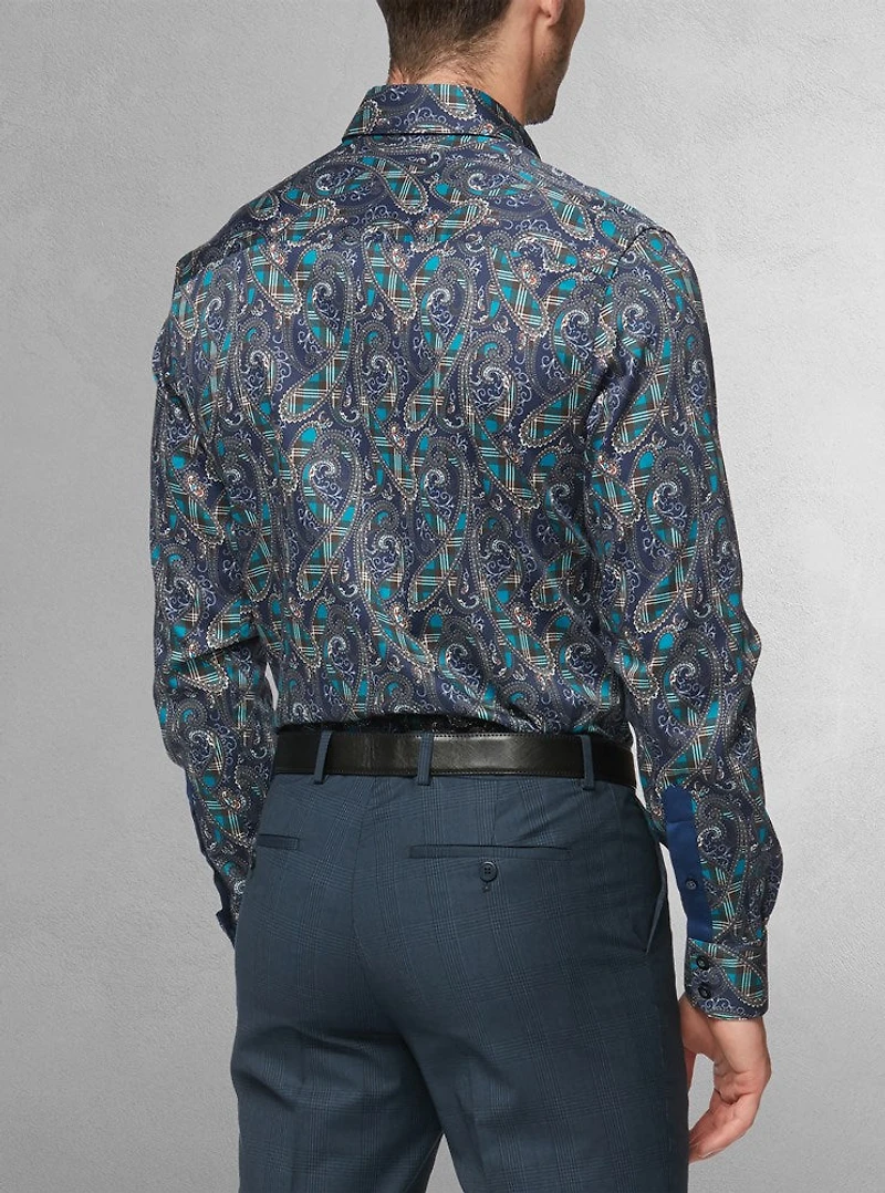 Chemise décontractée à manches longues en stretch pour hommes