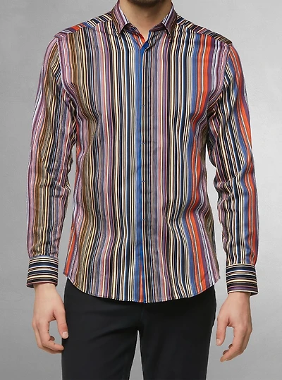 Chemise décontractée à manches longues en stretch pour hommes
