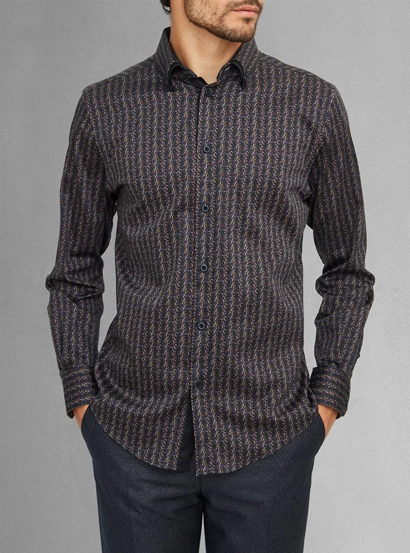 Chemise décontractée à manches longues en stretch pour hommes