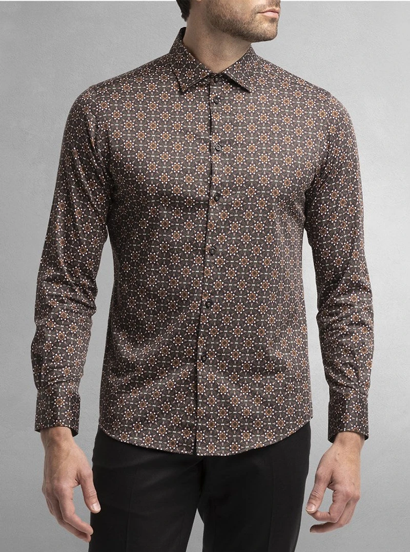Chemise décontractée à manches longues en stretch pour hommes