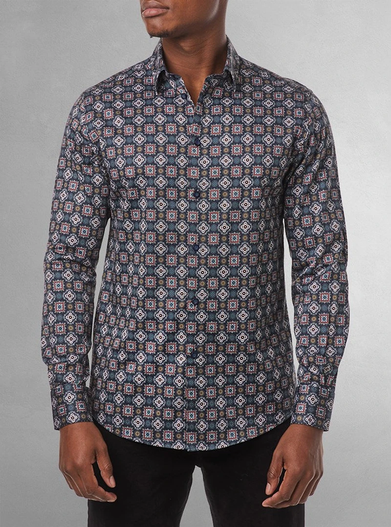 Chemise décontractée à manches longues en stretch pour hommes