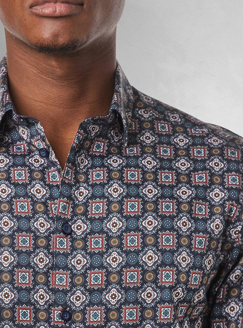 Chemise décontractée à manches longues en stretch pour hommes
