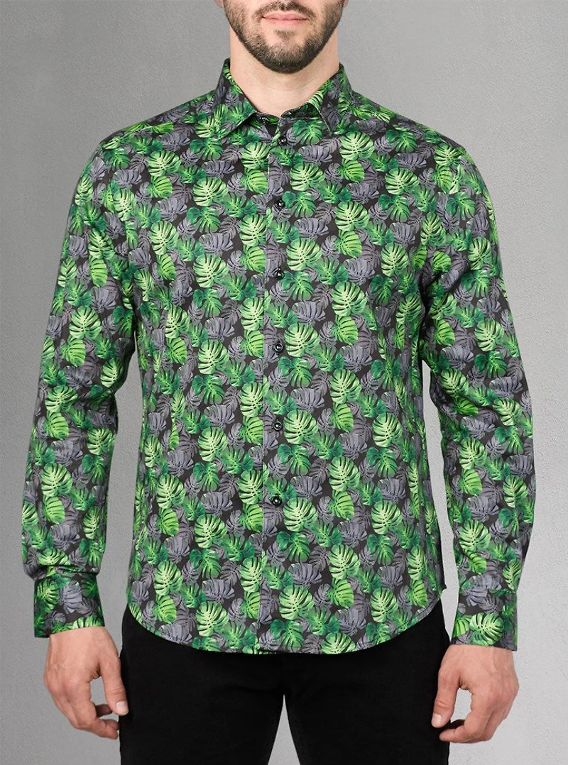 Chemise décontractée à manches longues en stretch pour hommes