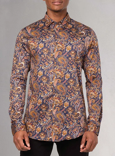 Chemise décontractée à manches longues en stretch pour hommes