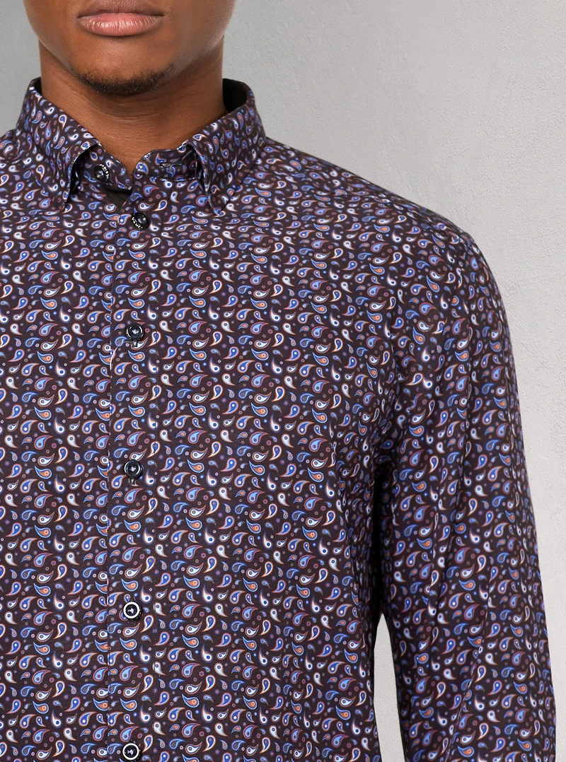 Chemise décontractée à manches longues en stretch pour hommes