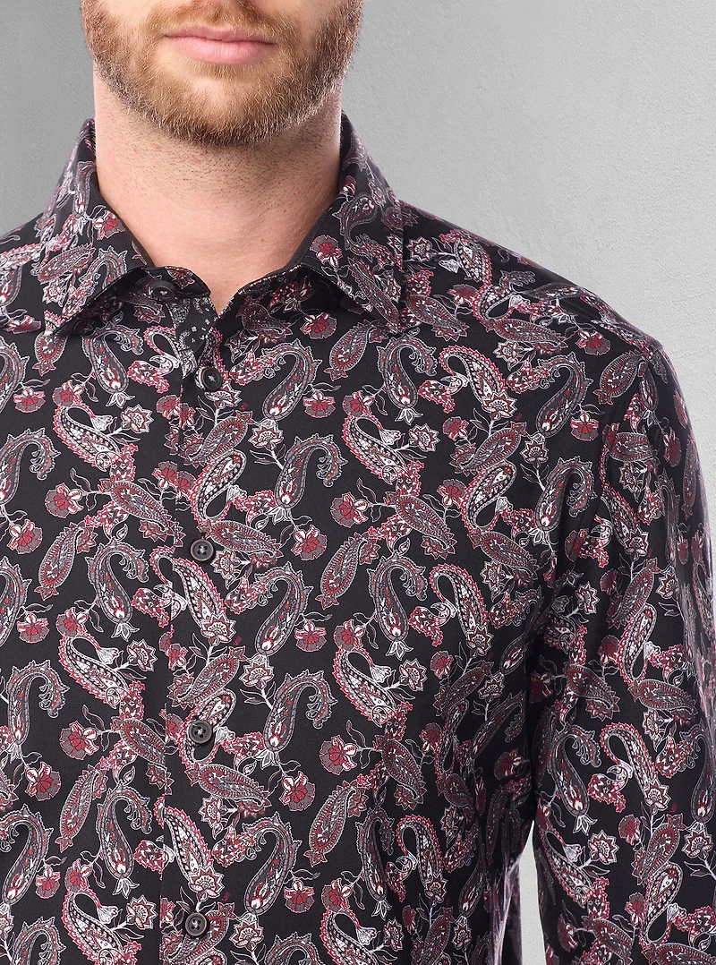 Chemise décontractée à manches longues en stretch pour hommes