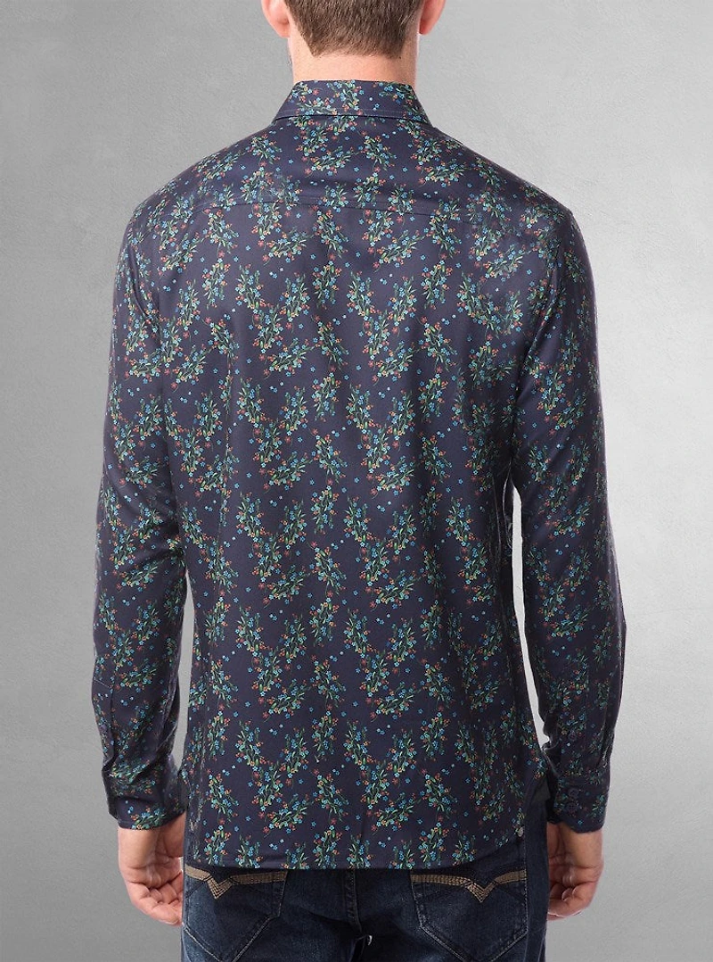 Chemise décontractée à manches longues en stretch pour hommes