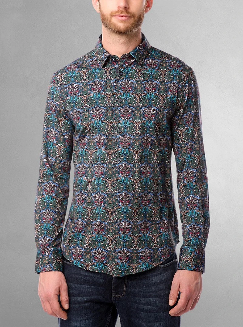 Chemise décontractée à manches longues en stretch pour hommes