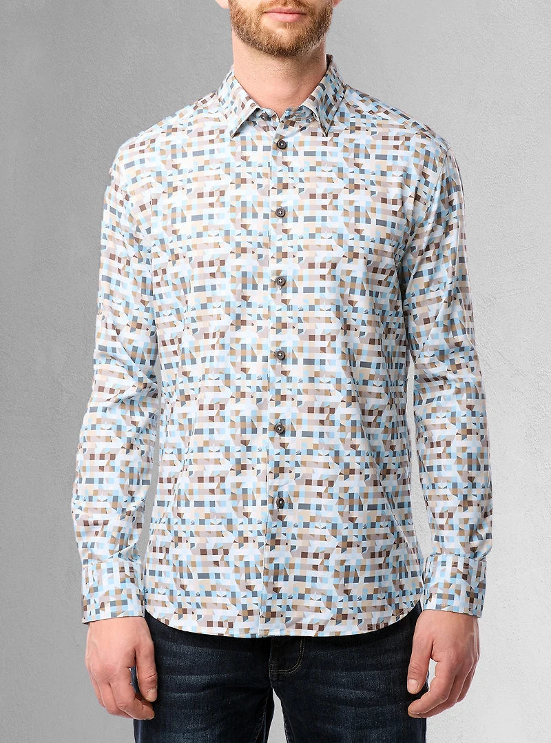 Chemise décontractée à manches longues en stretch pour hommes