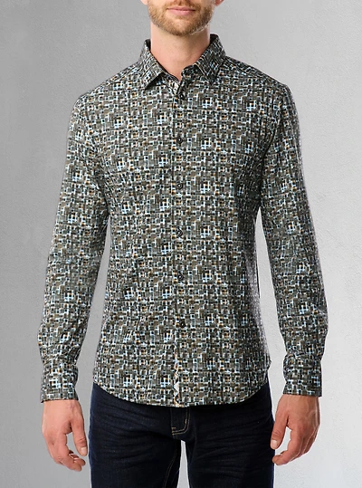 Chemise décontractée à manches longues en stretch pour hommes