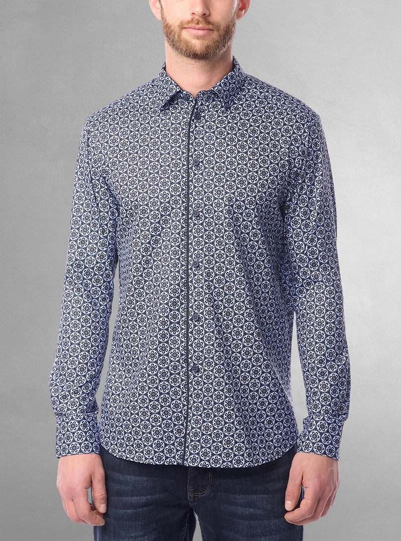 Chemise décontractée à manches longues en stretch pour hommes