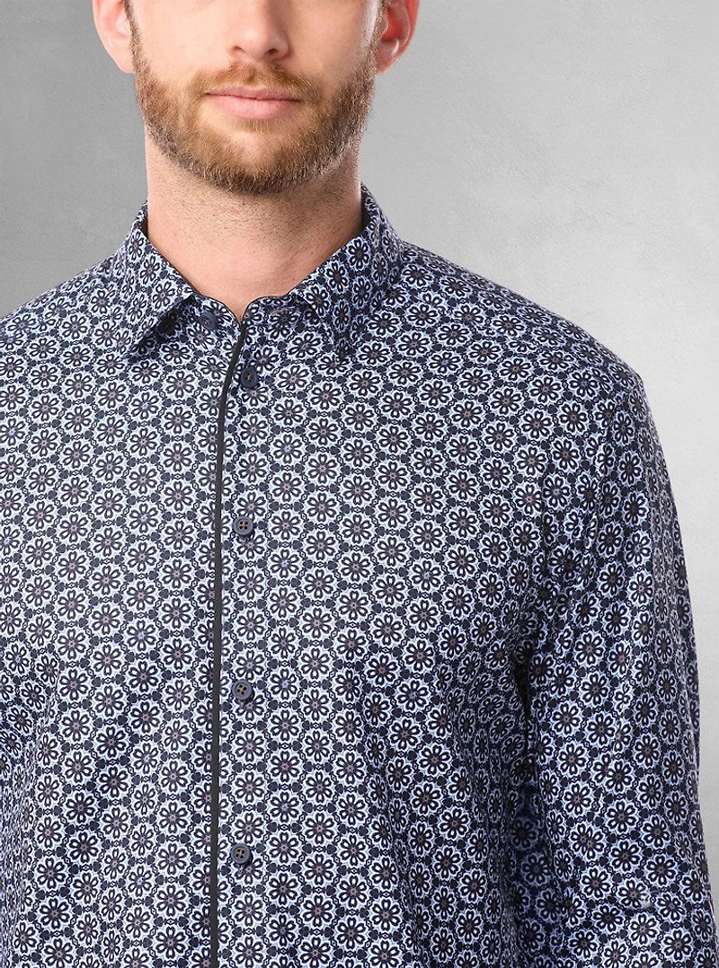 Chemise décontractée à manches longues en stretch pour hommes