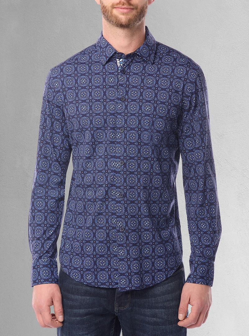 Chemise décontractée à manches longues en stretch pour hommes