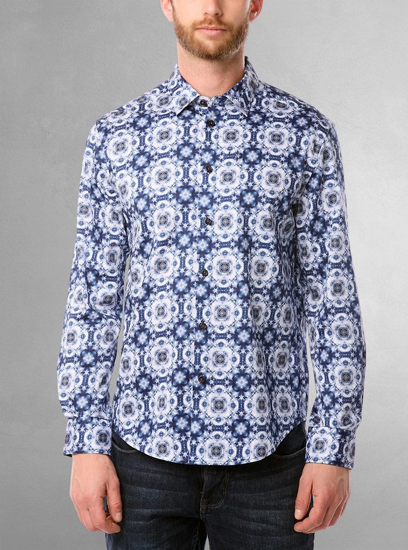 Chemise décontractée à manches longues en stretch pour hommes