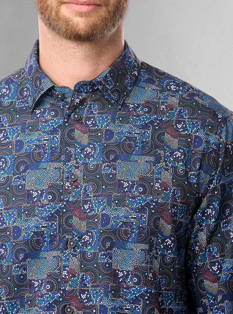 Chemise décontractée à manches longues en stretch pour hommes