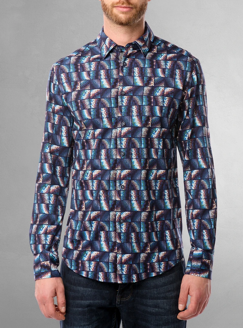 Chemise décontractée à manches longues en stretch pour hommes