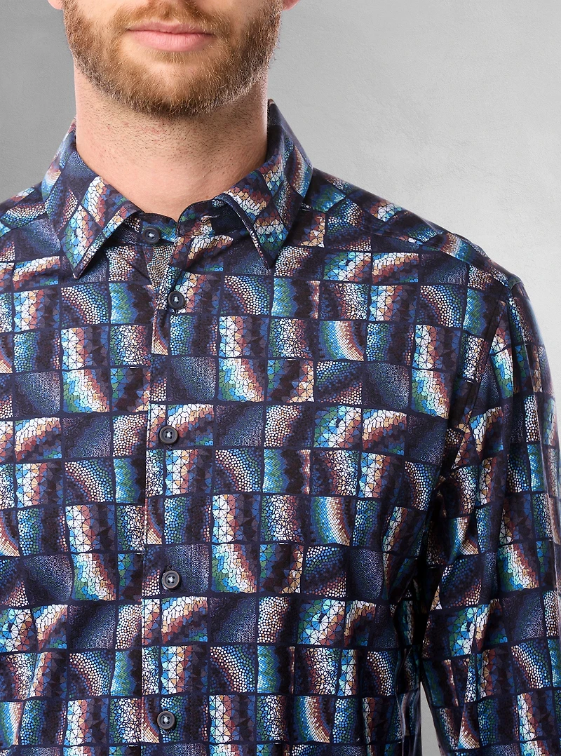 Chemise décontractée à manches longues en stretch pour hommes