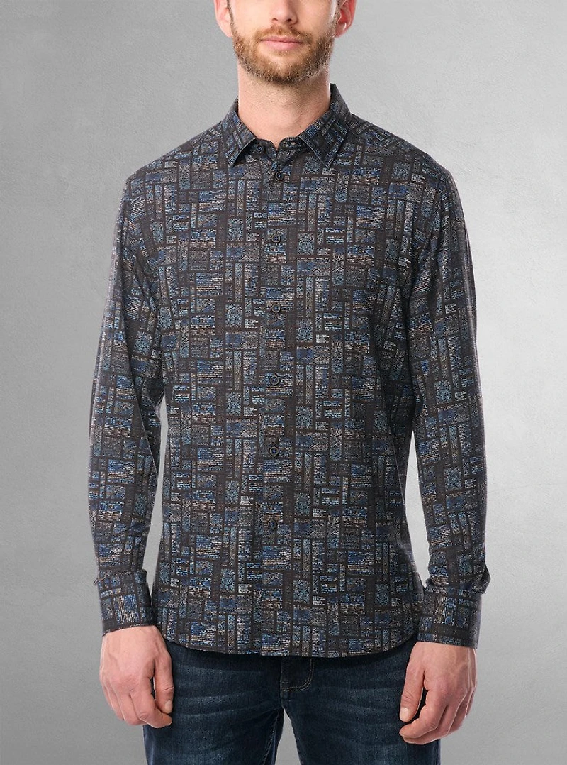 Chemise décontractée à manches longues en stretch pour hommes