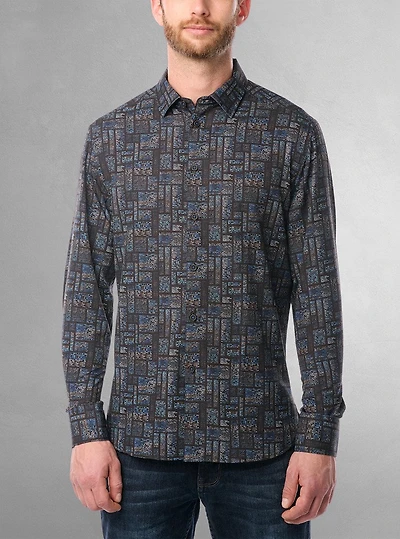 Chemise décontractée à manches longues en stretch pour hommes