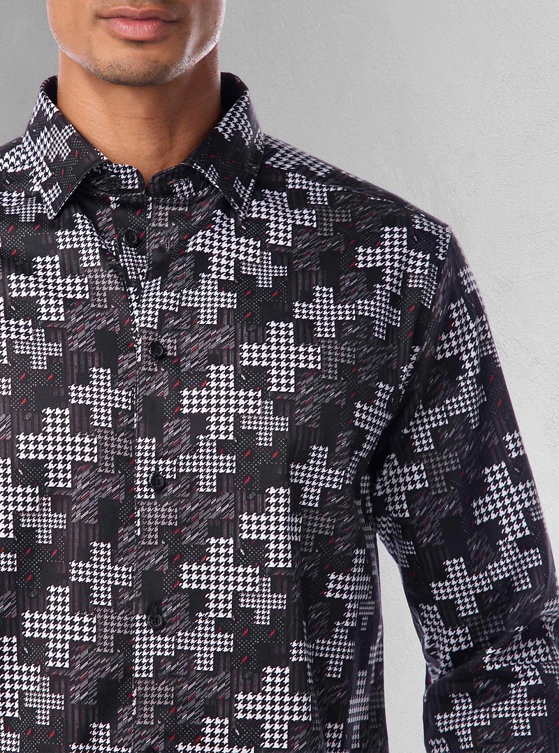 Chemise décontractée à manches longues en stretch pour hommes