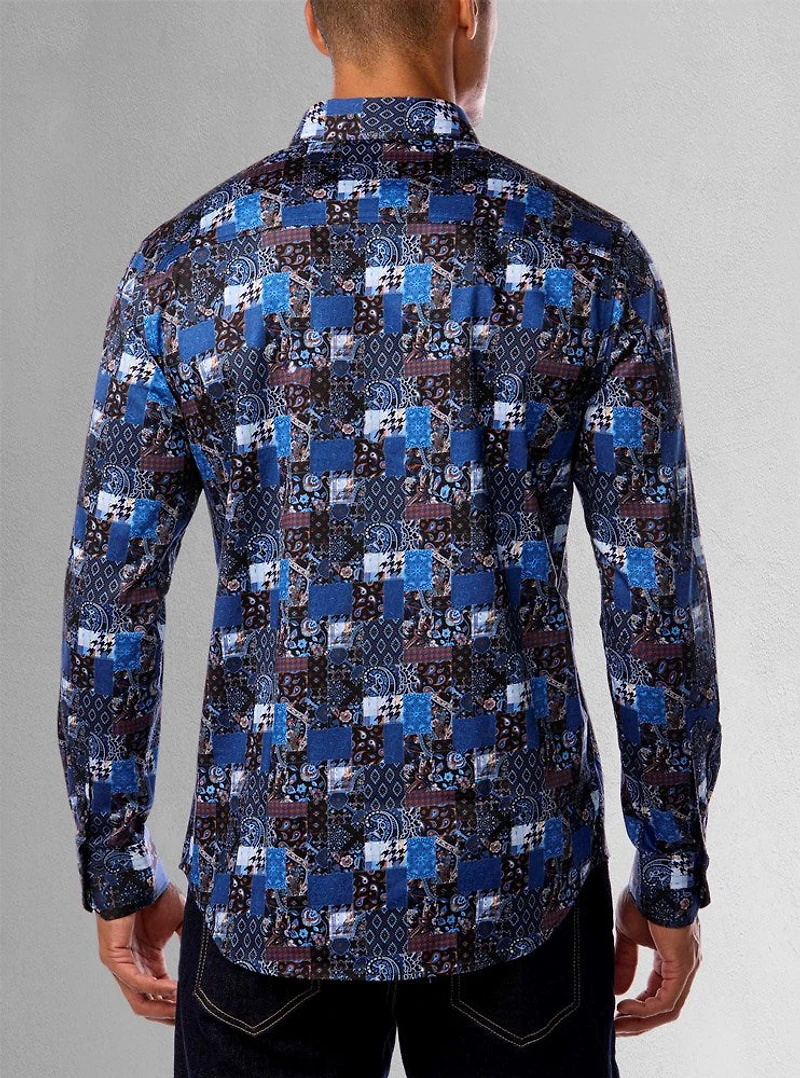 Chemise décontractée à manches longues en stretch pour hommes