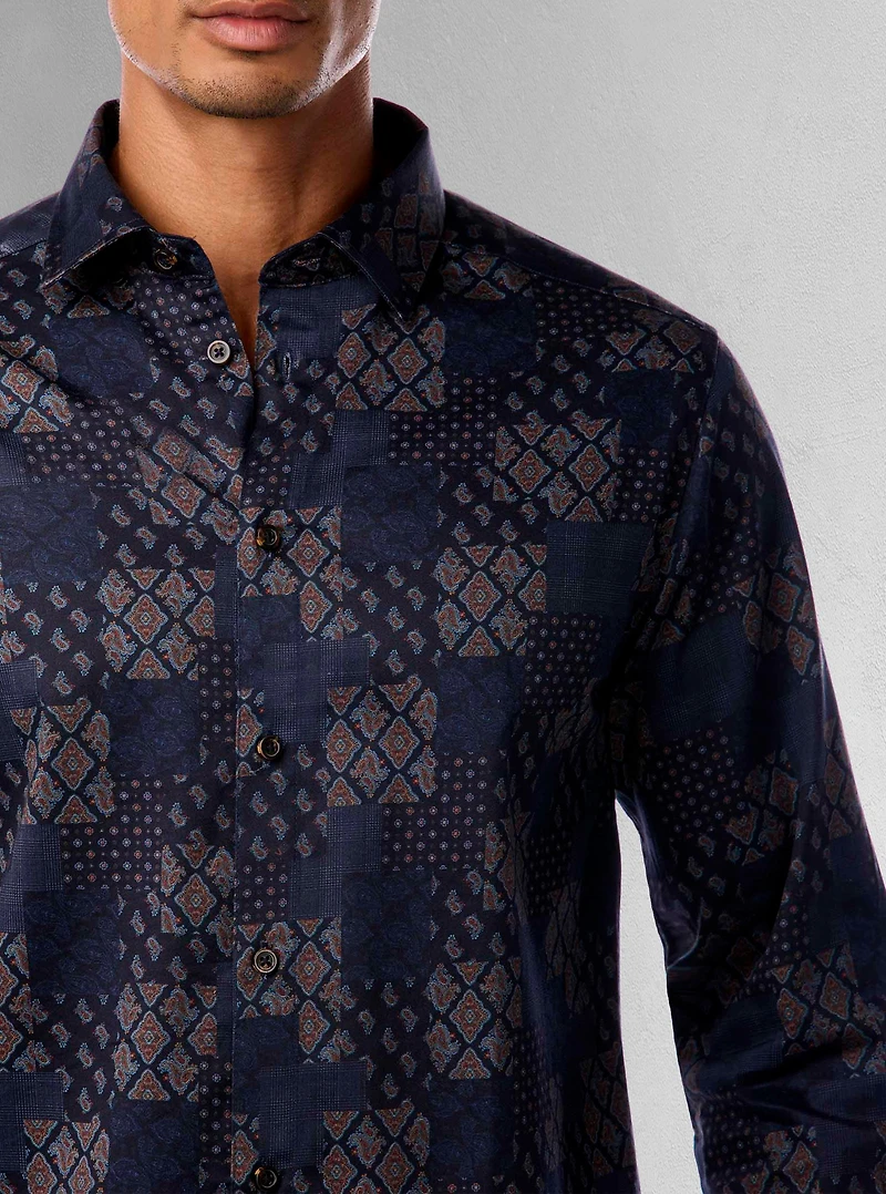 Chemise décontractée à manches longues en stretch pour hommes