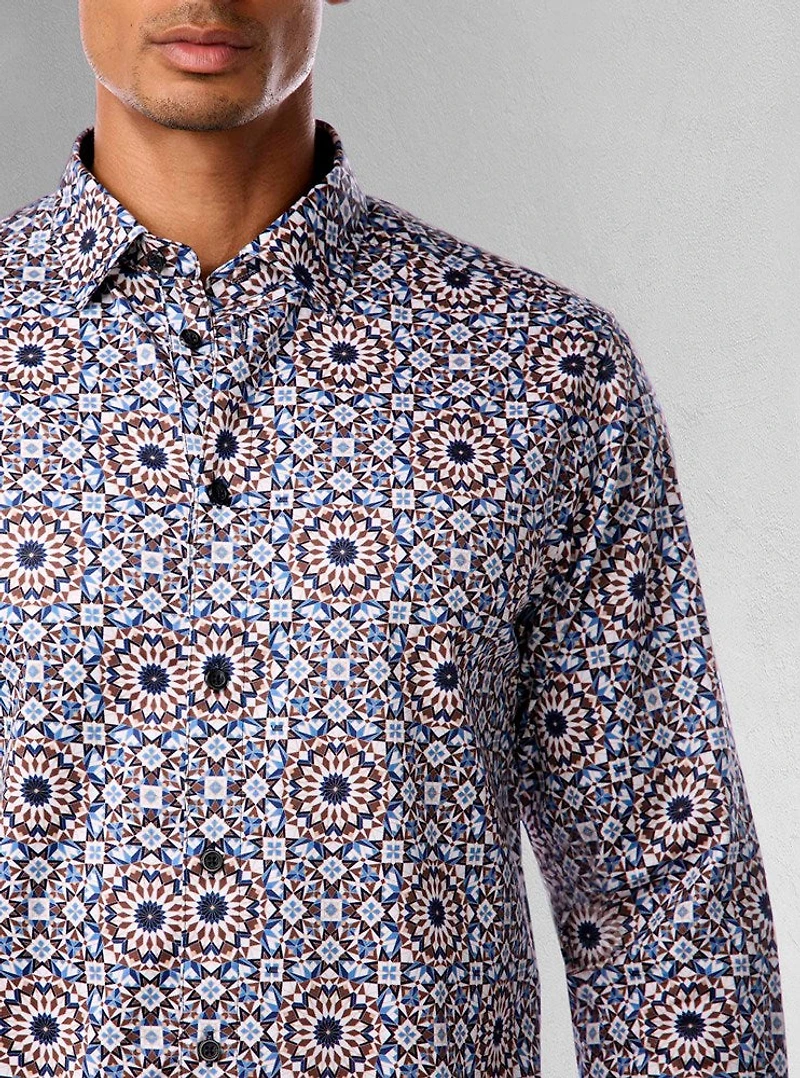 Chemise décontractée à manches longues en stretch pour hommes