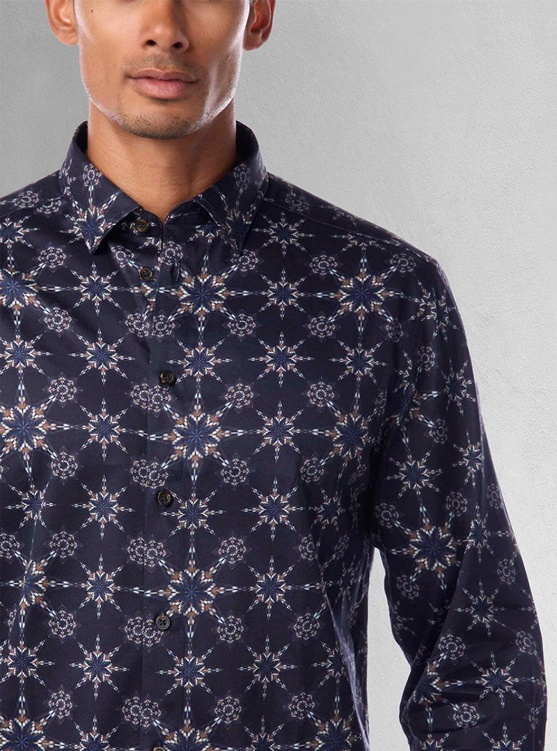 Chemise décontractée à manches longues en stretch pour hommes