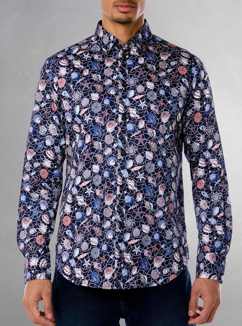 Chemise décontractée à manches longues en stretch pour hommes