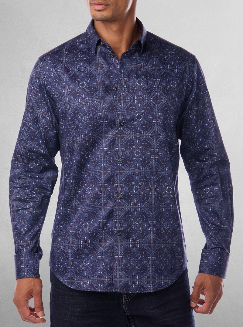 Chemise décontractée à manches longues en stretch pour hommes