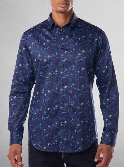 Chemise décontractée à manches longues en stretch pour hommes