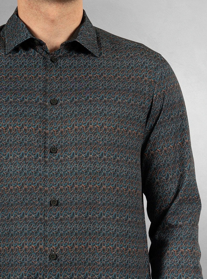 Chemise décontractée à manches longues en stretch pour hommes
